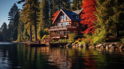 Fototapeta na wymiar A house at a lake