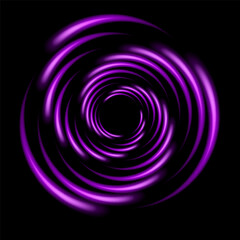 Abstract Bright Neon Loop with Transparency. Glowing spiral cover. Black elegant. Fire light circles trails of sparkling glitter.