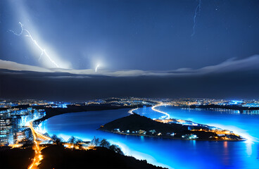 Lightning blue sky thunder and thunderstorm, Generative AI