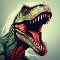 Küchenrückwand glas motiv Roaring tyrannosaurus rex isolated on black background Dinosaur head vector color 3D illustration © Shihab