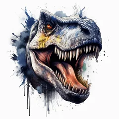 Küchenrückwand glas motiv Roaring tyrannosaurus rex isolated on black background Dinosaur head vector color 3D illustration © Shihab