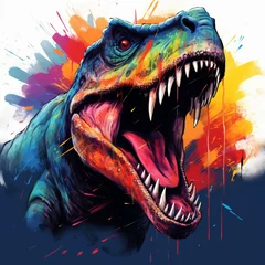 Fototapeten Roaring tyrannosaurus rex isolated on black background Dinosaur head vector color 3D illustration © Shihab