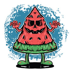 Watermelon monster vector illustration, mascot, t-shirt design