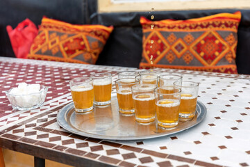 Fototapeta na wymiar View at traditionally served mint tea in morocco