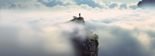 Man on top of the mountain, generative ai concept of success and achievement.
