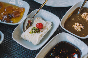 bread with jam.stock photo of breakfast table - breakfast table