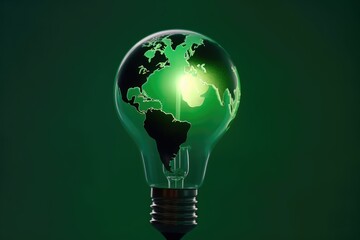 the light bulb and green world map on a green background