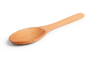 Empty wooden spoon on white background