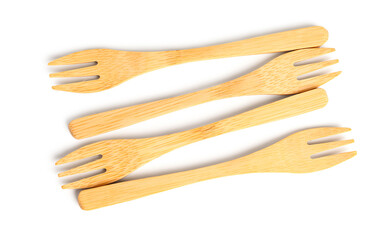 Set of wooden forks isolated on white background