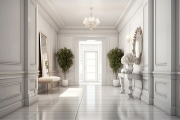 Fototapeta na wymiar White modern classic style hall with pampas.