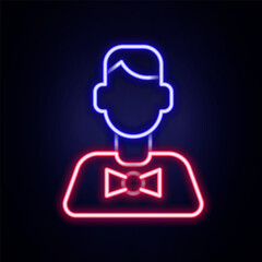 Glowing neon line Casino dealer icon isolated on brick wall background. Casino croupier. Colorful outline concept. Vector