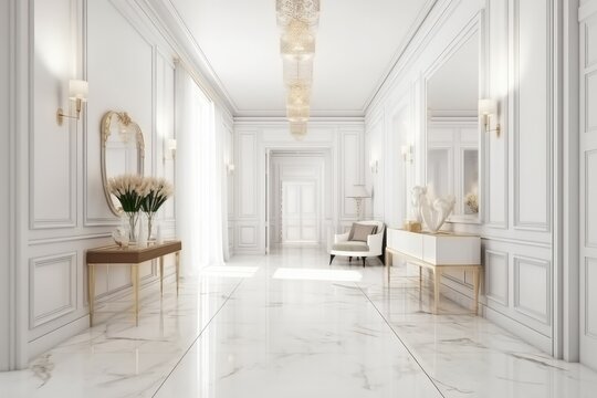 White modern classic style hall with pampas.