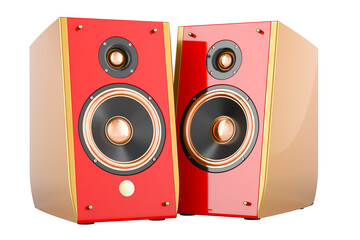 Musical Speakers, red color. 3D rendering isolated on transparent background