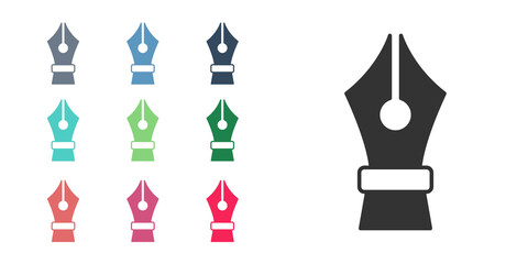 Black Fountain pen nib icon isolated on white background. Pen tool sign. Set icons colorful. Vector