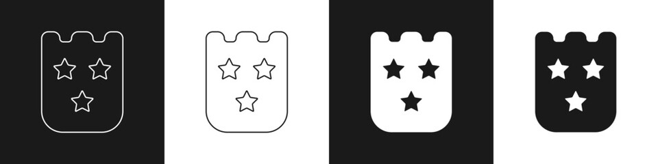 Set Lottery ticket icon isolated on black and white background. Bingo, lotto, cash prizes. Financial success, prosperity, victory, winnings luck. Vector