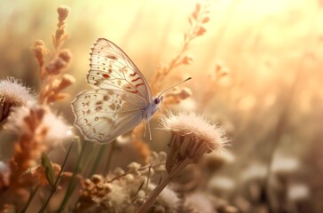 Butterfly on flower, generative ai beautiful nature background.