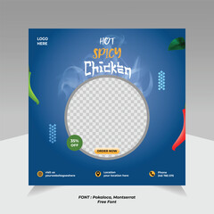 Fototapeta premium Fast food restaurant business marketing social media post or web banner template design with logo and icon. Fresh pizza, burger and pasta online sale promotion post banner.