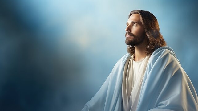 Religious concept of the son of god bible jesus christ, copy space background banner, utilization church faith in the almighty