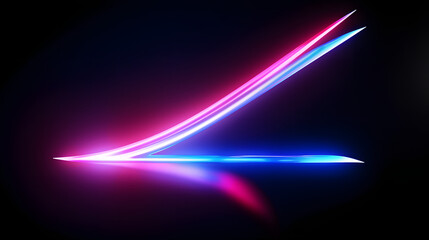 3d render, abstract neon arrow turns right. Speed and technology concept. Glowing pink blue lines and bokeh lights 
