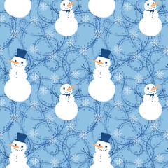 Christmas cartoon snowman seamless winter ice and gloves pattern for wrapping paper and fabrics and kids