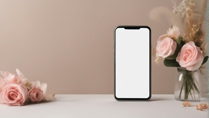 blank screen phone on wedding background mockup