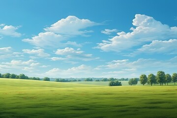 Fototapeta premium serene landscape with lush trees and blue skies, Generative AI