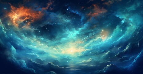 Fototapeta premium Night sky with full moon and clouds, generative ai.