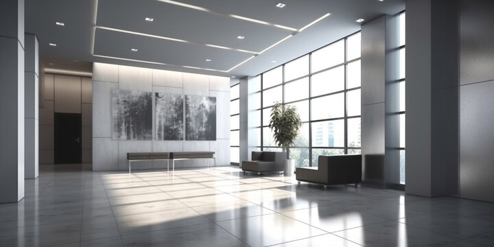 Modern office lobby, generative ai image of luxury hall.