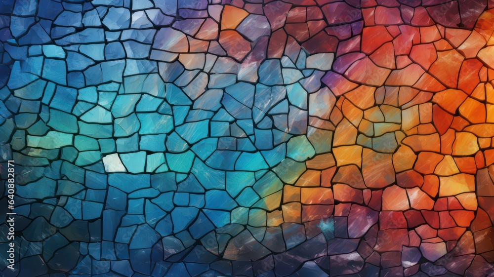 Poster fancy mosaic background in rainbow colors created with generative ai