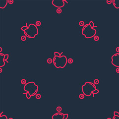 Red line Calorie calculator icon isolated on isolated seamless pattern on black background. Calorie count. Diet. Weight loss. Portion control. Healthy eating. Dietary nutrition. Vector