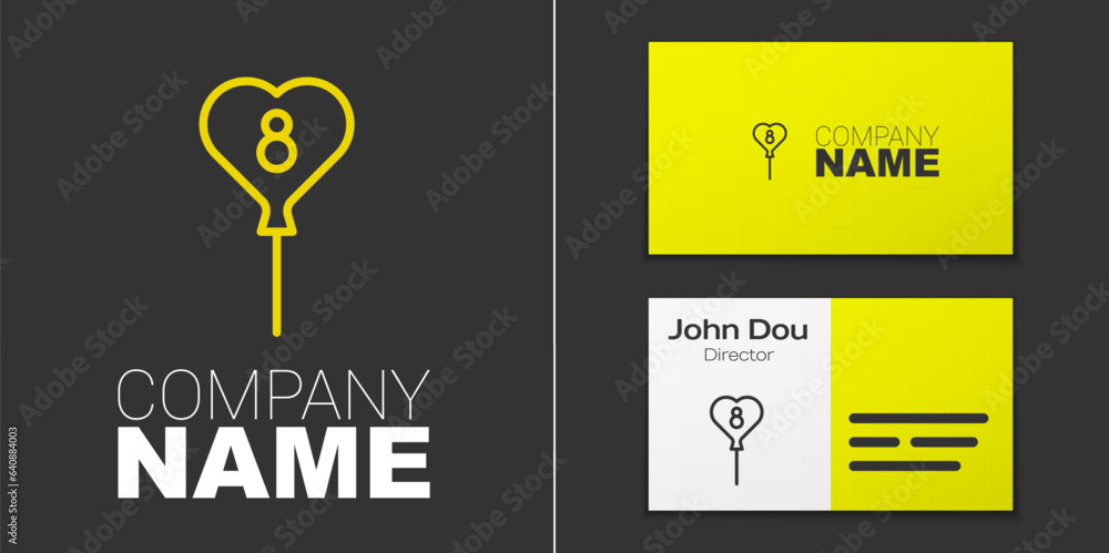 Poster Logotype line Balloons with 8 March icon isolated on grey background. Logo design template element. Vector