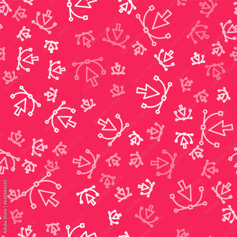 Poster white line bezier curve icon isolated seamless pattern on red background. pen tool icon. vector