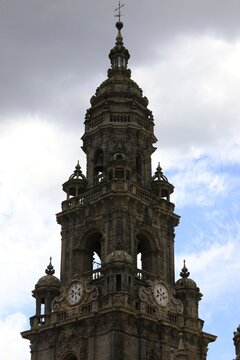 Iconic Santiago de Compostela Archcathedral Basilica - Travel destination in north of Spain Way of St James. Santiago, Galicia Spain