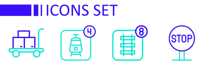 Set line Stop sign, Online ticket booking, and Trolley suitcase icon. Vector