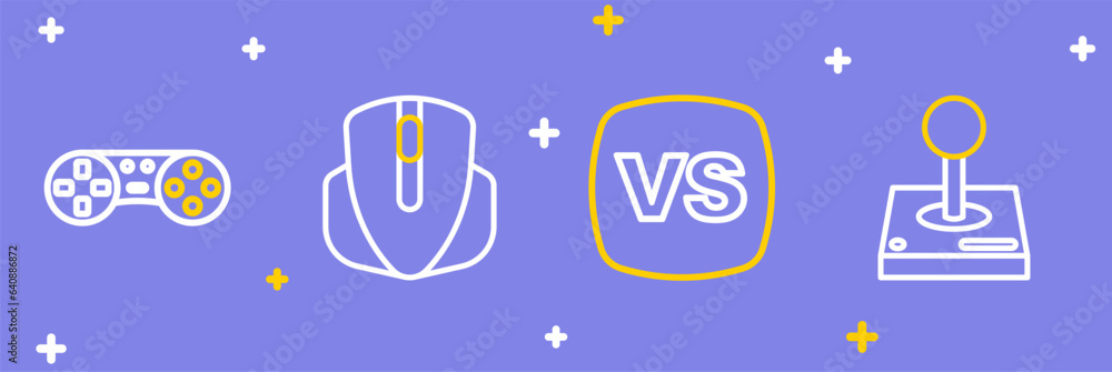 Poster set line joystick for arcade machine, vs versus battle, computer mouse and game controller joystick 
