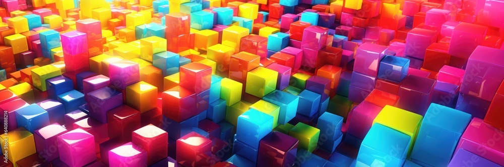 Poster abstract background with colorful glowing cubes.
