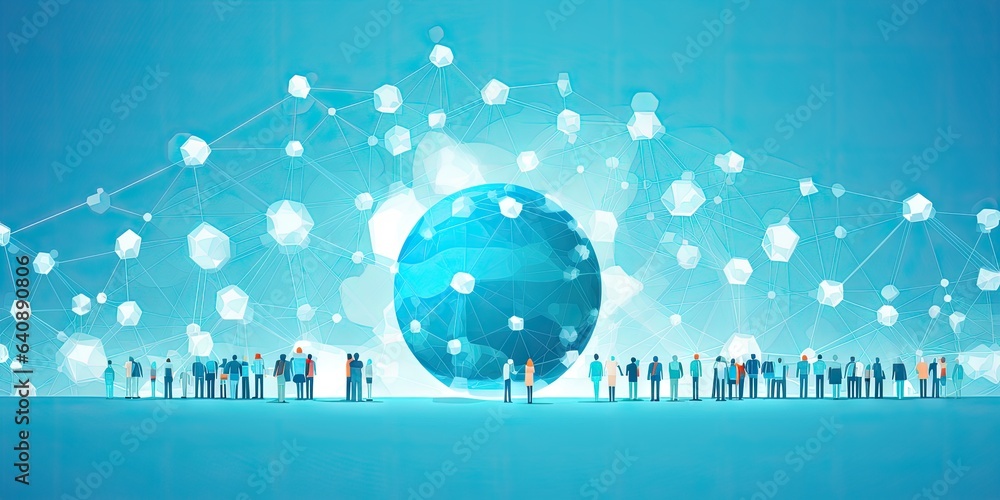 Poster social networking concept globe cloud network on blue background generative ai