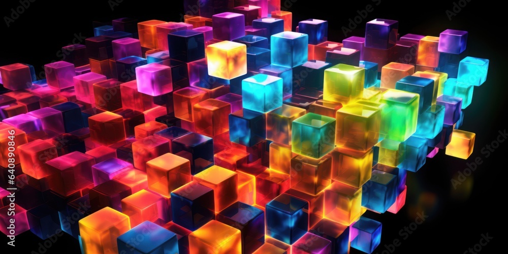 Poster abstract background with colorful glowing cubes.