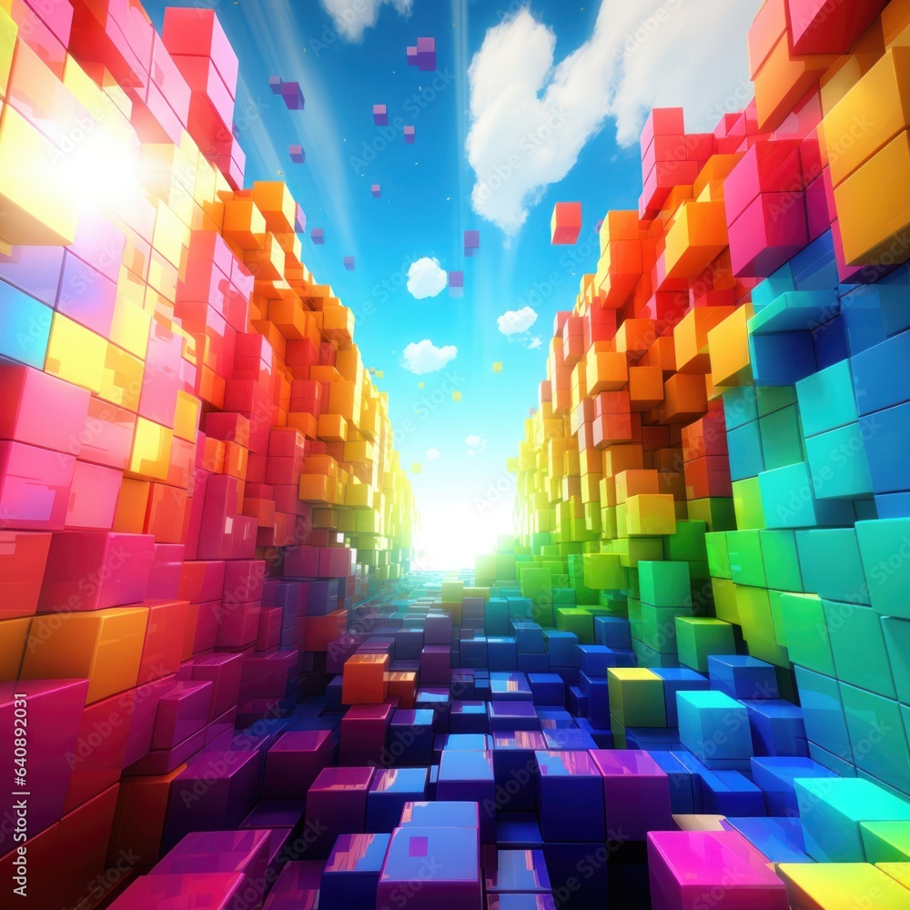 Poster abstract background with colorful glowing cubes.