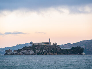 Fototapeta premium Sunny view of the building of Alcatraz Island