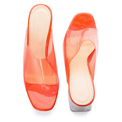 Stylish orange sandals on white background