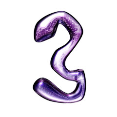Three number y2k alphabet with liquid dark purple chrome effect