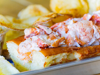 Close up shot of lobster sandwich