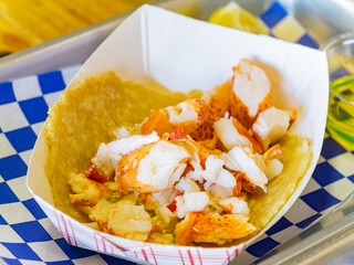 Close up shot of lobster taco
