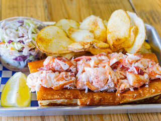 Close up shot of lobster sandwich