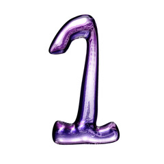 One number y2k alphabet with liquid dark purple chrome effect