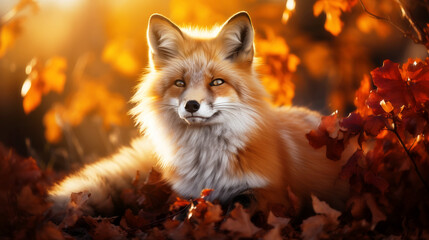 Portrait of a fox in autumn. Generative AI