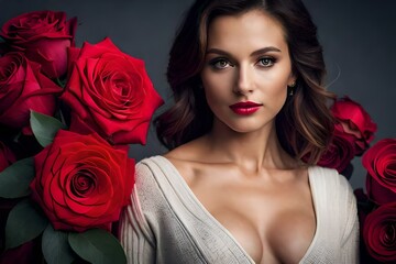 woman with roses  generated by AI technology 