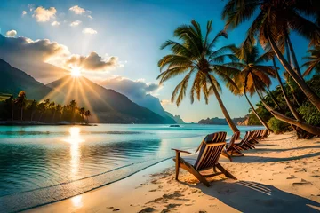 Zelfklevend Fotobehang beach with palm trees © asad