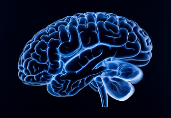 X-ray image of human brain on dark background. 3D Illustration